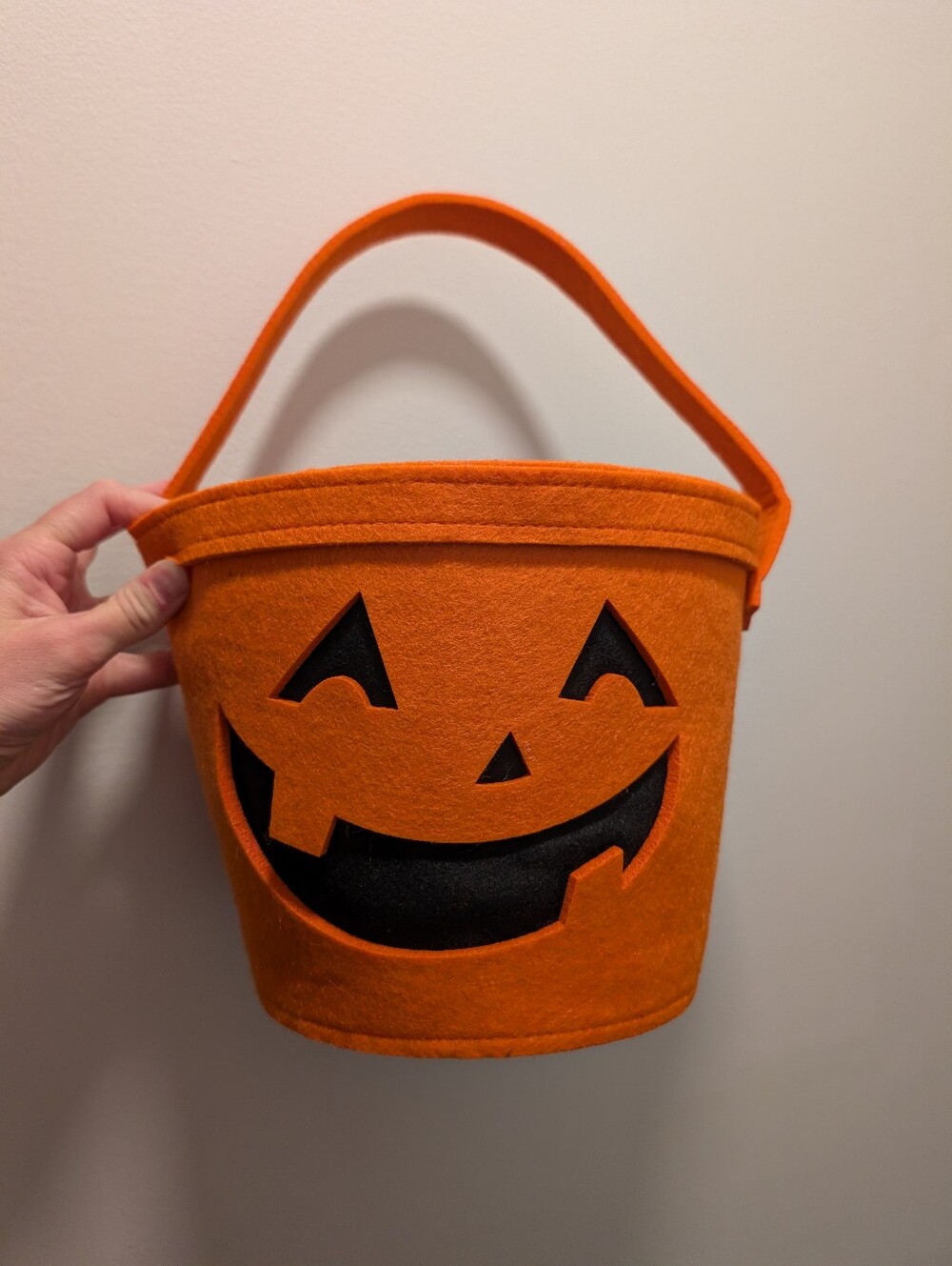 Orange Halloween felt jack-o-lantern bucket/ basket